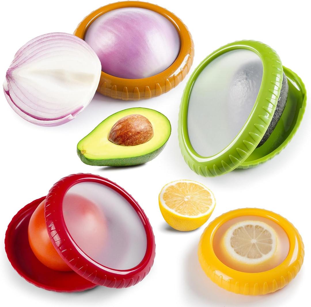Avocado Saver and Onion Storage Set, 4 Pcs Silicone Fruit Vegetable Anti-oxidation Box,Reusable Fridge Fresh Pod Food Storage,Perfect Lemons Tomato Garlic Containers (4 PCS / 4 Colors)