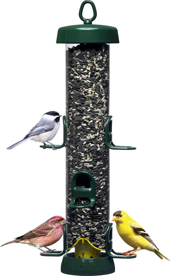 Brome Tube 200 Wild Bird Feeder, Metal, 6 Seed Ports, 3.4 lb Capacity, Extra-Wide Perches, Easy to Fill & Clean, Pole-Mountable