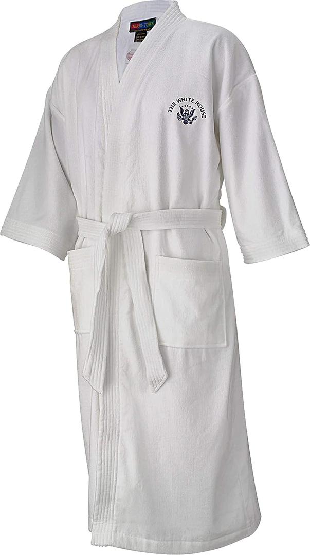 White House Embroidered Robe for Adults - Bathroom Accessories - White - Pure Cotton Loungewear with Presidential Symbol Embroidery - Machine Washable