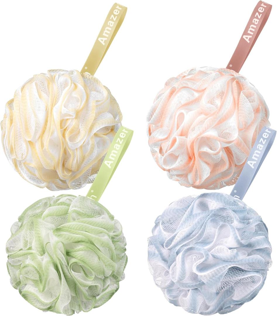 AmazerBath Loofah Sponge 75g/Piece, Exfoliating Bath Sponge Body Scrubber - Loofa Set of 4 - Cotton Candy Quartet, Large