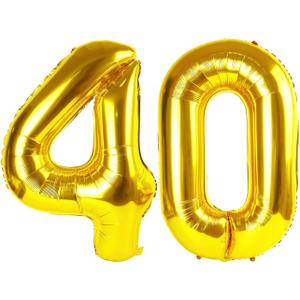 Gold Number 40 Balloon 40 inch, 40 Number Balloons, 40th Gold Birthday Decorations, 40 Year Old Women Men Golden Party Supplies