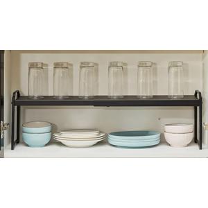 Expandable Cabinet Countertop Shelves, Stackable Shelves Organizers For Kitchen Cabinet Countertop Storage, Adjustable Counter Cupboard Pantry Organizer Shelf Rack Stand, Length:20.5" (Black)