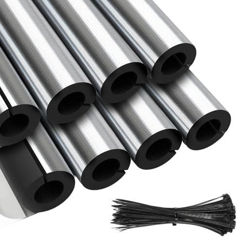 8 Pcs Pipe Insulation Foam Tube 0.59in Thickness Self Adhesive Insulation Foam Wrap Aluminum Foil Pipe Covers for Spigot, Winter Outdoor Pipes, Sprinkler (1.3 Ft x 0.8 Inch)