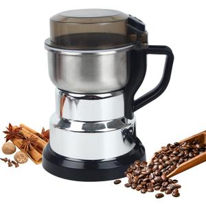 Electric Coffee Grinders150-300w Silver Spice Grinder, One-Button Operation to Grinder Coffee Beans, Spices, Dry Herbs, Nuts, etc.1 Plastic Brush and 1 Plastic Spoon Included