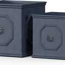 Kante Square Lion Head Concrete Planter Set of 2, Classic English Style Plant Pot with Drainage Hole and Rubber Plug for Indoor Outdoor, 10.2"x10.2"x10.2" and 12.6"x12.6"x12.6" Antique Gray