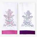 Embroidered Hand Towels Set of 2, Decorative Hand Towels, Linen Cotton Blend with Floral Pattern, Machine Washable Towels for Bathroom, Kitchen, 16x24 Inches (White-Lilac-Orchid)