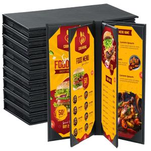 NATGAI 10 PCS 6 View Menu Covers 4.25" x 11", PU Leather Menu Cover Menu Holders, Waterproof Double View Restaurant Menu Covers, Fit for Restaurant Bar Cafe Hotel List (6 View, 4.25"x11")