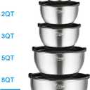 Wildone Mixing Bowls with Airtight Lids, Stainless Steel Nesting Mixing Bowls Set of 5, with Non-slip Silicone Bottoms, Size 8, 5, 3, 2, 1.5 QT, Stackable Design, Great for Mixing and Prepping