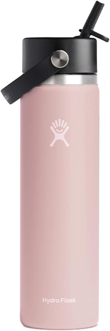 HYDRO FLASK Wide Mouth vacuum insulated stainless steel water bottle with leakproof closeable straw lid for cold water drinks, sports, travel, car and school (Trillium)