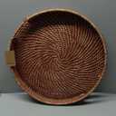 Round Rattan Woven Serving Tray with Handles Ottoman Tray for Breakfast, Drinks, Snack for Coffee Table, Home Decorative (16.9 inch, Honey Brown)