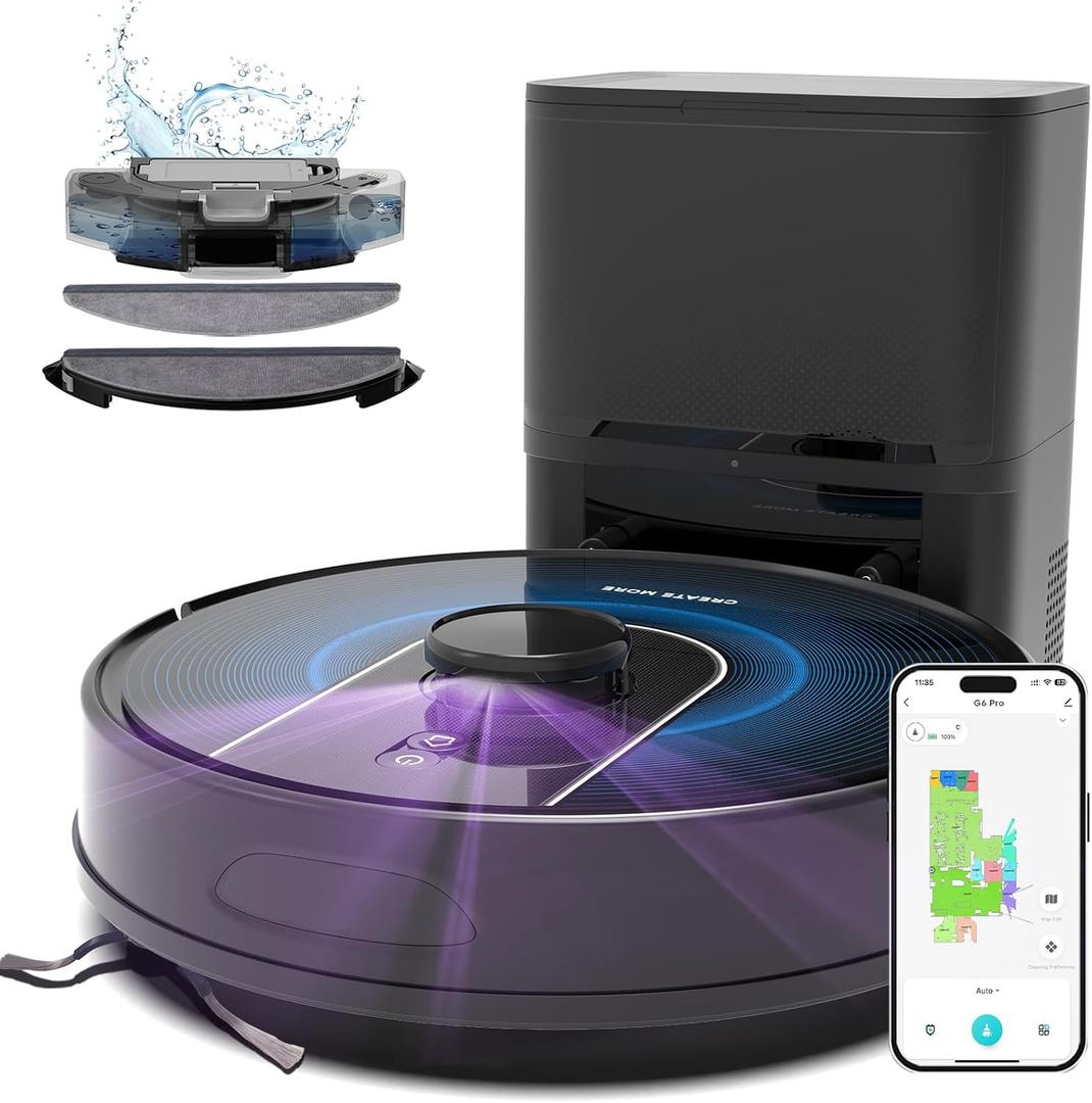 Bagotte Robot Vacuum and Mop Combo,6000Pa LiDAR Navigation Robotic Vacuum Cleaner,Self-Emptying Station for 90 Days,Wi-Fi/App/Voice Control,Ideal for Carpets&Hard Floors