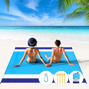 BYDOLL Beach Blanket Waterproof Sandproof Large 78''81''/10'9' Sand Free Oversized Sandless Picnic Mat Water Proof Packable Lightweight Blanket for Beach Camping Hiking Travel (White Blue)