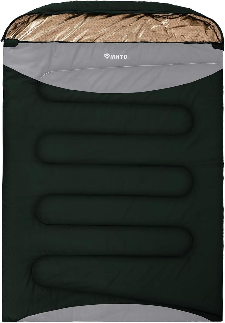 Double Sleeping Bag for Adults Cold Weather 0 Degrees Heavy Duty Two Person Sleeping Bag for Camping Cotton Canvas YKK Zipper Portable (HUNTER GREEN)