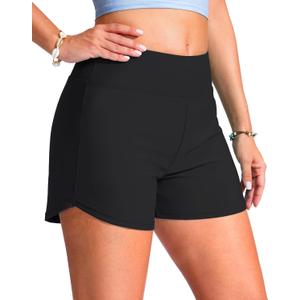 G Gradual Women's 4" Swim Board Shorts High Waisted Tummy Control Swimsuit Bathing Suit Bottoms for Women with Liner Pocket S