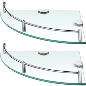 Crowye 2 Pcs Corner Shower Shelf 2-tier Glass Corner Shelf Stainless Steel Wall Mounted Bathroom Organizer for Storing Shower Gel Shampoo Brush, 9.25 Inches (Silver)