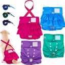 Dono Washable Female Dog Diapers with Suspenders 4 Pack, Reusable Highly Absorbent Dog Period Diapers, Puppy Diapers with Fur-Safe Fasteners, Leak-Proof Doggie Panties for Heat, X-Small