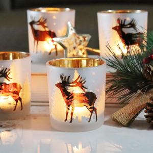 SHMILMH Christmas Votive Candle Holders Set of 4, Gold and Silver Glass Tealight Candle Holders for Xmas Table Centerpiece Decorations, Christmas Candle Jar for Candle Making