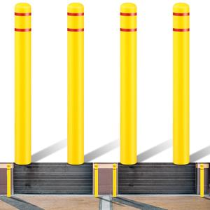 Pangda 4 Pcs Flat Top Bollard Covers Yellow and Red Bollard Post Sleeve for Home Parking Fence Pole Pipe (5" X 52")