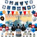 Navy Party Decorations Includes Navy Military Balloons-Navy Bound Banner-Cake Topper-Cupcake Toppers-Boot Camp Bound Backdrop for Military Navy Birthday Decoration