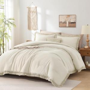 Andency King Size Comforter Set Beige, 3 Pieces Boho Lightweight Tassel Fluffy Bedding Comforters & Sets, Soft All Season Bed Set (104x90In Comforter & 2 Pillowcases)