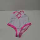 Color Block Swimsuit, Plunge V Neck High Cut, Pool Party Vacation, Sexy Backless One Piece Bathing Suit Cheeky (Large, White Neon Pink)
