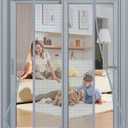 Magnetic Screen Door Upgraded PET Mesh Stronger Than Fiberglass and Polyester,Hands Free,Keeps Bugs Out,Pet & Kid Friendly,Suitable for Sliding Door,Large Patio Door and French Door-60''x80'' (Fit Door Size 6080 Inch, Gray)