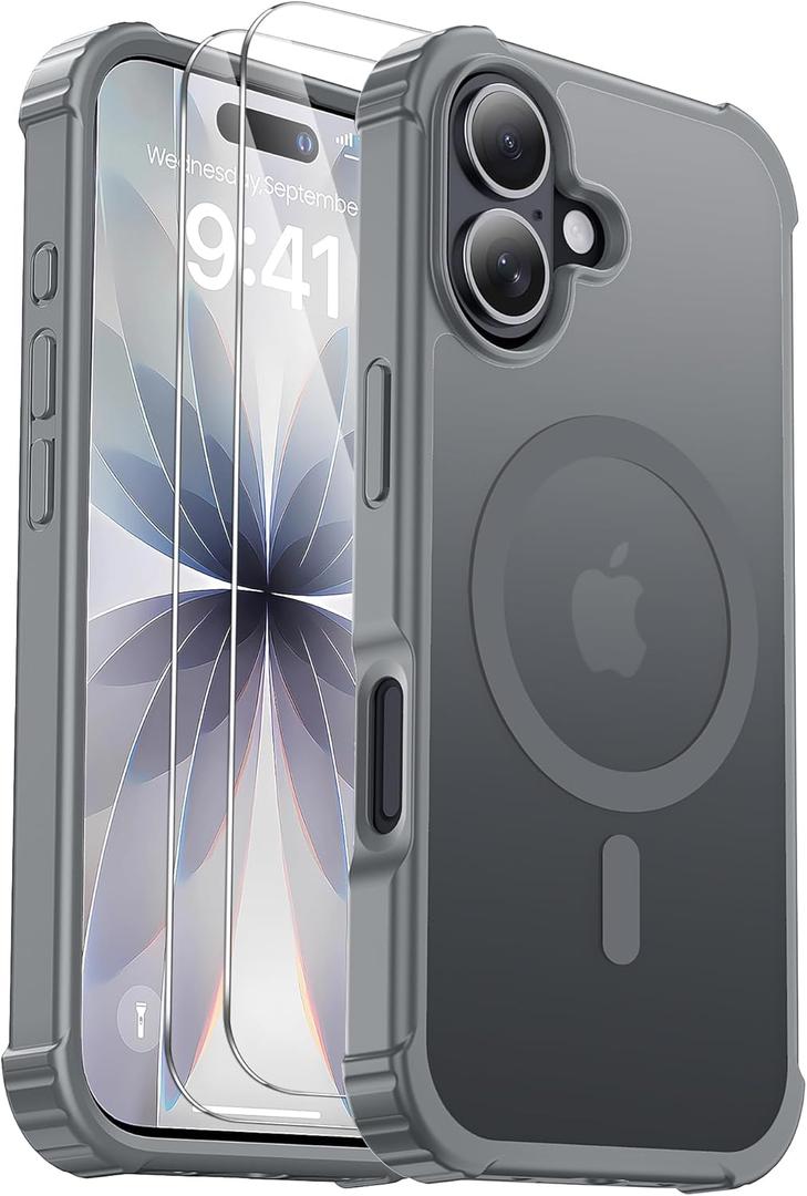 for iPhone 17 Case [Compatible with MagSafe] [2X Screen Protectors] [Military Grade Drop Tested] Heavy Duty Magnetic Phone Case for iPhone 17 6.3",Gray