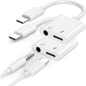[Apple MFi Certified] iPhone 17 16 15 Headphones Adapter, 2 Pack USB Type C to 3.5mm Aux Audio Headphone and Charger Dongle Adapter for iPhone 17 16 15 Pro Max, Galaxy S25 S24 S23, Pixel 9 8 7