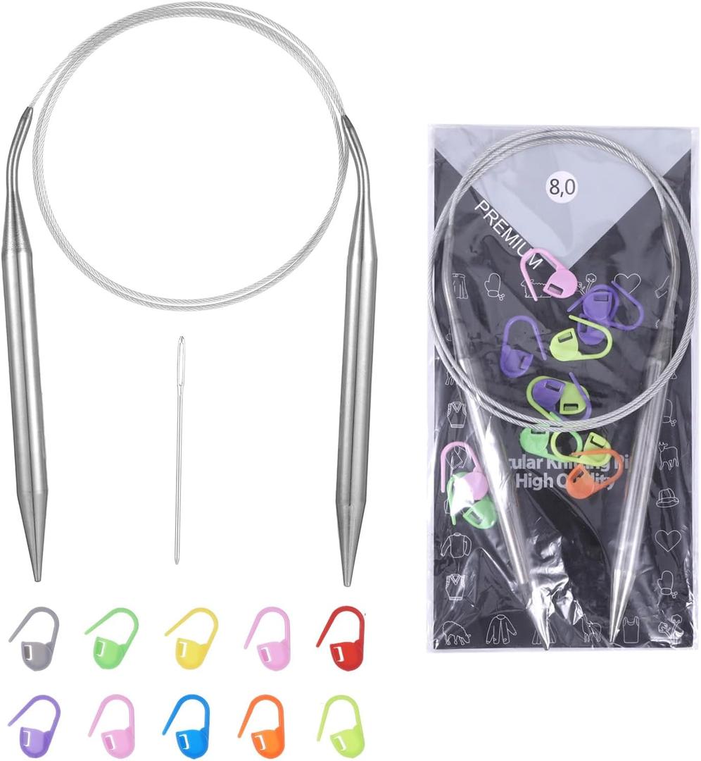 4 x Circular Knitting Needles, 10mm Stainless Steel Knitting Needles for Beginners, Metal White 40 Inches Size 15 Knitting Needle for Chunky Yarn Gifts for Mother Grandmother Aunt Sister for Festival