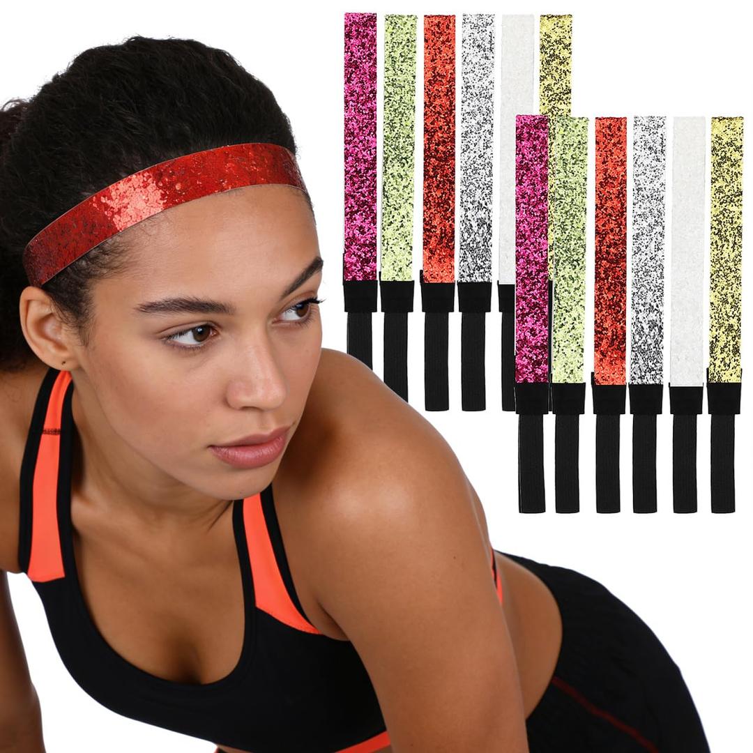 Candy Colored Sports Headband Elastic Glitter Hair Bands for Women Girls Sparkly Comfortable Headbands for Exercise Spa and Daily Use 9.25 Inch