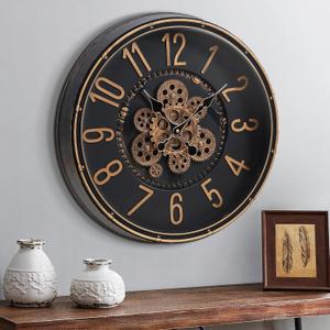 Large Wall Clock with Moving Gear, 50cm / 20 Inch Retro Wall Clock for Living Room Decor, Industrial Steampunk Decorative Wall Clock Vintage Bronze Gold Retro Wall Clock for Farmhouse Home