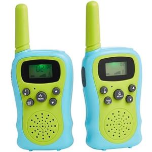 Amazon Basics Kids Walkie Talkie Set, Range Extending Set of 2, for Camping or Birthday Toys, Green and Blue