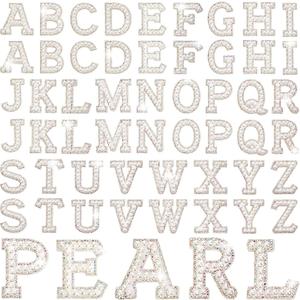 Canlierr 52 Pcs Self Adhesive Pearl Rhinestone Letter Patches Rhinestone A-z Glitter Pearl Sew on Patches Bling Letter Sticker Appliques Fabric Craft for DIY Clothes Bags Hats(Classic Style), Small