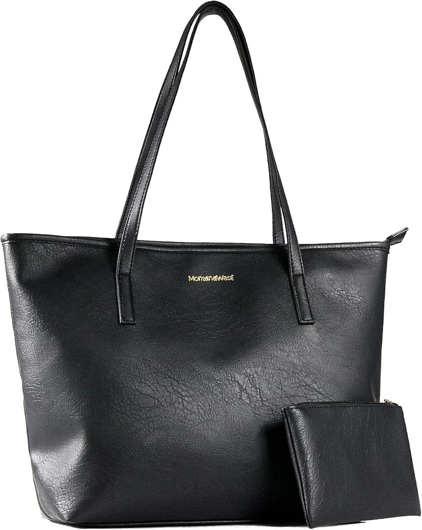 Montana West Tote Bags Vegan Leather Purses and Handbags for Women Top Handle Ladies Shoulder Bags (*1a-black)