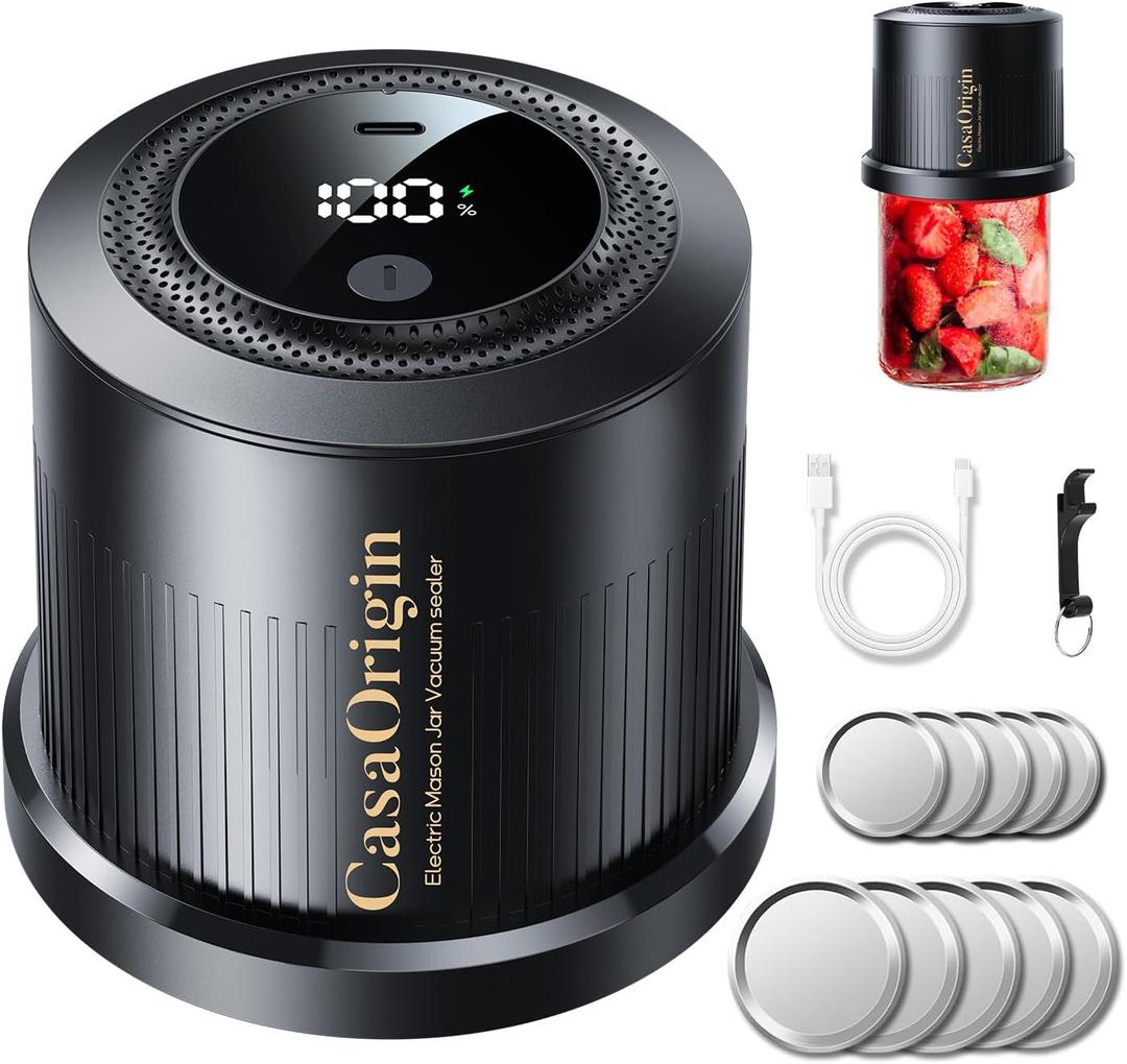 Electric Mason Jar Vacuum Sealer Kit for Wide & Regular Mouth Jars, Automatic Jar Sealer for Canning and Food Storage, Includes Lids