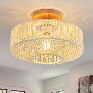 Zswanbei Rattan Light Fixtures Ceiling Flush Mount Boho Chandelier Bedroom Chandelier Ceiling Light for Nursery Hallway Entryway Kitchen Bathroom (Beige)