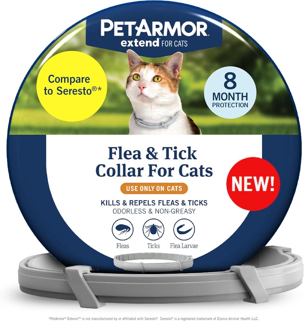 PetArmor Extend Cat Flea and Tick Treatment & Prevention Collar for Cats, 8 Months of Protection, Waterproof, Kills Fleas, Ticks, and Larvae, 1 Count