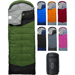 Lightweight 3-Season Sleeping Bag for Adults/Kids Camping, Compact w/Compression Sack, Waterproof Ripstop, Portable for Backpacking Hiking Travel (Green)