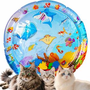 Thickened Cats Water Mat 25.6",Water Filled Cat Cooling Mat Three-Layer Thickening Cooling Mat for Dogs,Summer Cat Water Bed (Thickened Ocean Edition)
