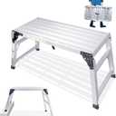 ORIENTOOLS Adjustable Work Platform, (39.4" X 18.5") Portable Folding Aluminum Step Ladder, Scaffolding Platform of Capacity 330 LBS Heavy Duty, 7 Gear Adjustable Height 24 to 35 inches