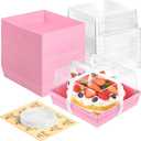 Kucoele 7 x 7 x 4 Inches Pink Paper Cake Boxes with Clear Lids, 20 Pack Square Charcuterie Boxes Disposable To Go Food Containers for 4-6 Inch Cake, Jumbo Cupcakes, Bakeries