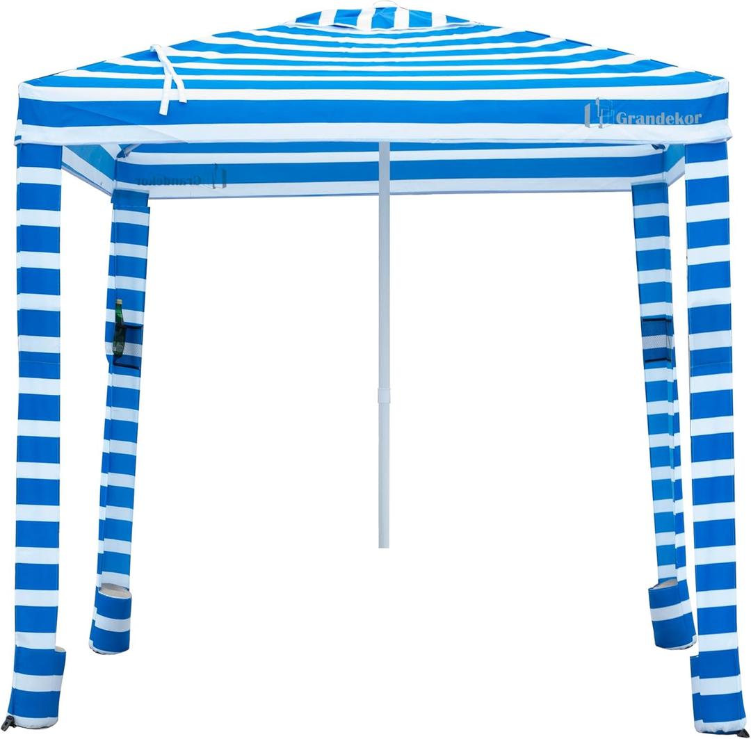 Grandekor Upgraded 6'6' Pop Up Beach Canopy Tent for Family & Kids UPF 50+ Sun Shelter for Pool Camping with Sand Anchor Sidewall Bold Dark Blue-Sun Shade