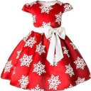 Toddler Baby Girls Christmas Dress Snowflake Print Wedding Formal Birthday Party Dresses with Bowknot Belt (Red)