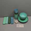 FOODLE Wheat Straw Dinnerware Set - BPA Free & Safety Tested - Microwave & Dishwasher Safe Dishes - Perfect for Camping, Picnic, RV, Dorm - Plates, Cups and Bowls - Great for Kids & Adults - For 4 (Green & Blue)