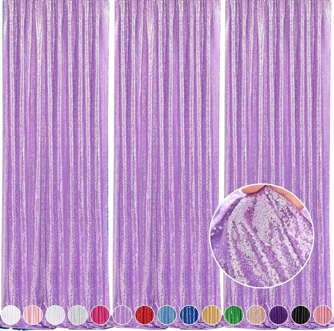 Glitter Curtain Backdrop Sequin Panels: Light Purple Sequin Background Drapes 2FTx8FT Sparkle Fabric Baby Bridal Shower Party Decorations (3 pcs-2ftx8ft, Lavender)