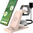 3 in 1 Wireless Charger Compatible for Google Pixel Watch Only,Wireless Charging Station for Pixel 9 Pro XL/9/8/7/6 Pro/7a,Pixel Buds Pro,Charger Stand Compatible with iPhone (Not for Pixel Watch 3/2) (Pink)
