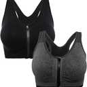 Womens Zip Front Sports Bra Wireless Post-Surgery Bra Padded Strappy Medium Support Yoga Exercise Athletic Bras