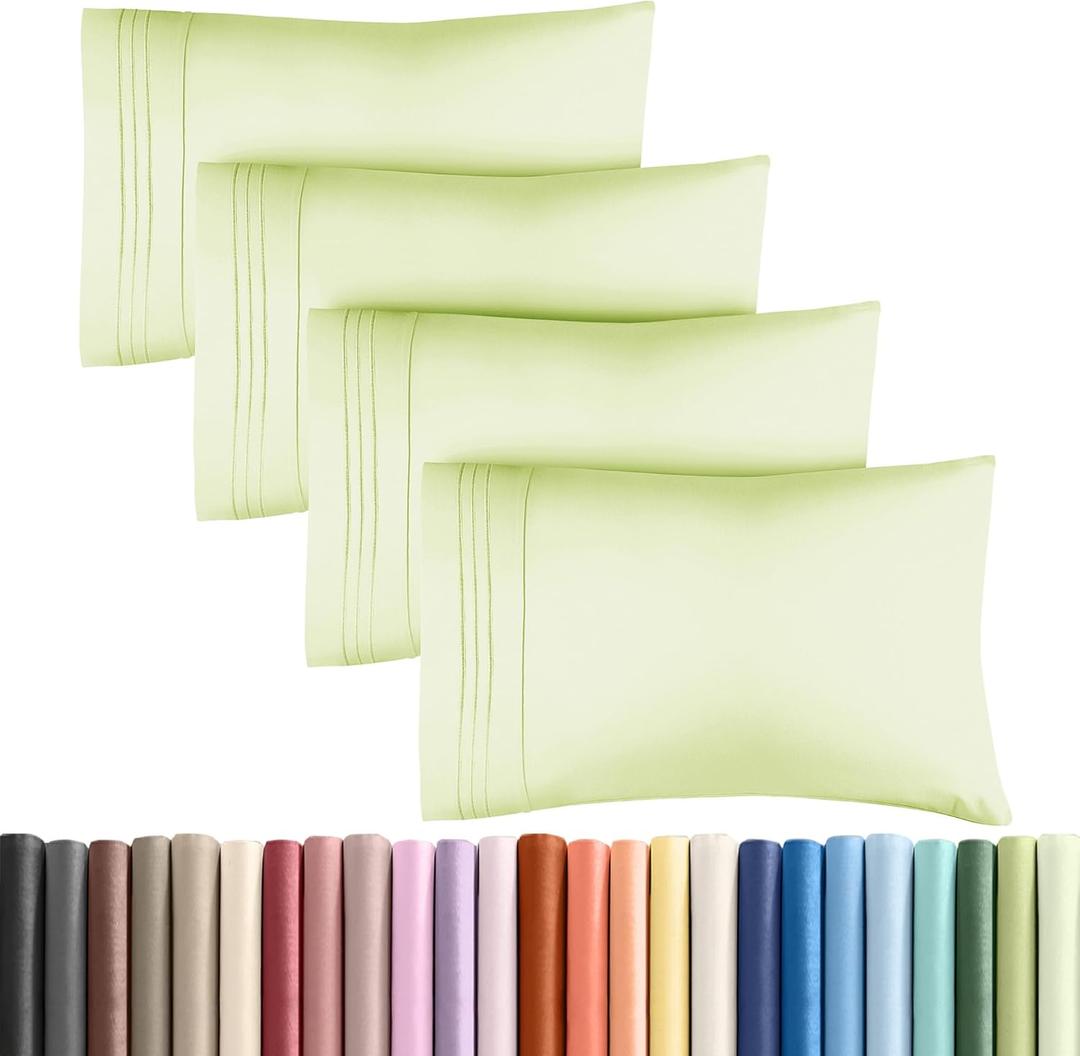King Pillow Cases Set of 4 - Ultra Soft Hotel Quality Pillowcase Covers - Comfy, Cozy & Wrinkle Free - Shrinkage & Fade Resistant - Machine Washable Pillow Protectors - 4 Piece Set - Light Sage Green