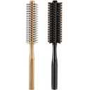Geiserailie 2 Pieces Thick Round Hair Comb Bristle Blow Drying Hairbrush Small Brush Short Hair Massage Comb Head Massage Round Brush Roll Hairbrush for Wet or Dry(Black, Wood Color)