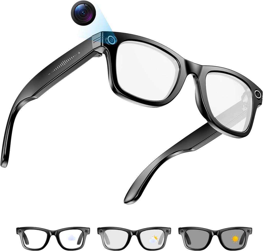 AI Smart Glasses with Camera, 8MP HD Video/Recording Glasses, Color-change Lenses, Bluetooth Camera Glasses for Men Women (139 Languages) IP65 Waterproof, Voice Control for Travel Vlog Business